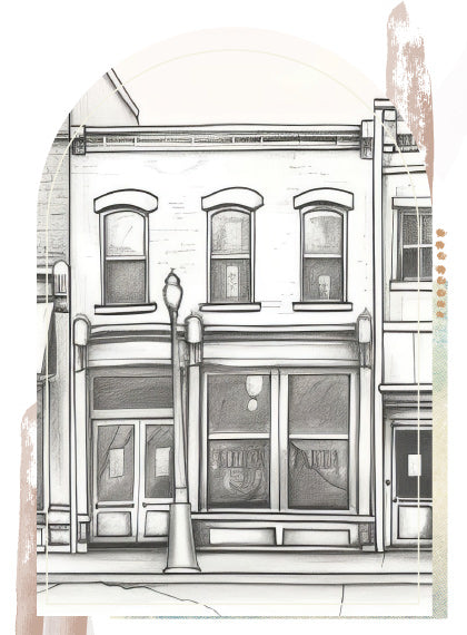 Pencil drawn image of a building.