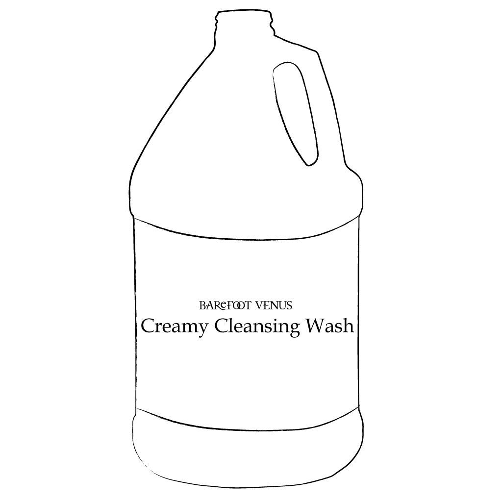 Simple line illustration of a 1 gallon jug of creamy cleansing wash from Barefoot Venus.