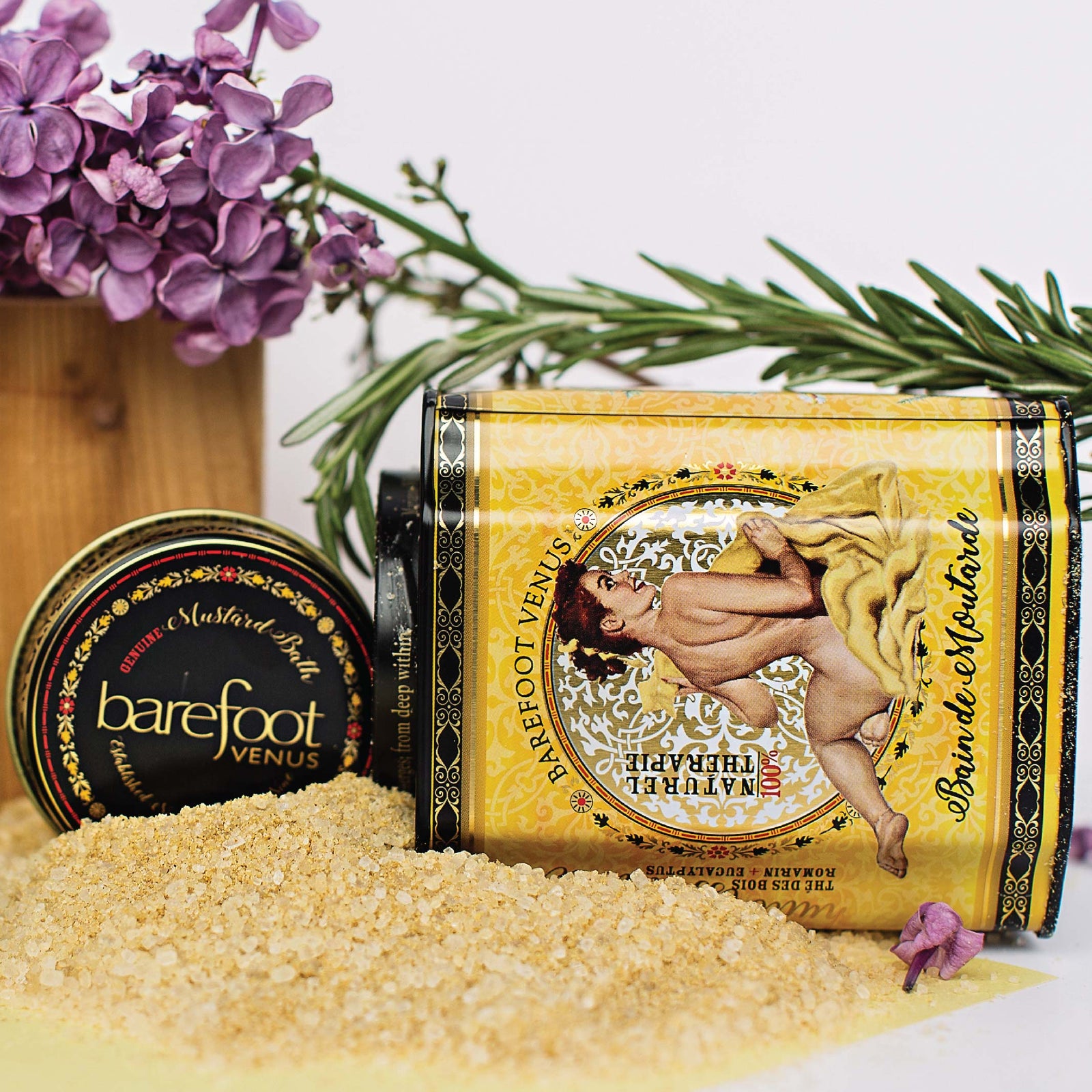 A pile of Barefoot Venus bath soak on a dark surface.